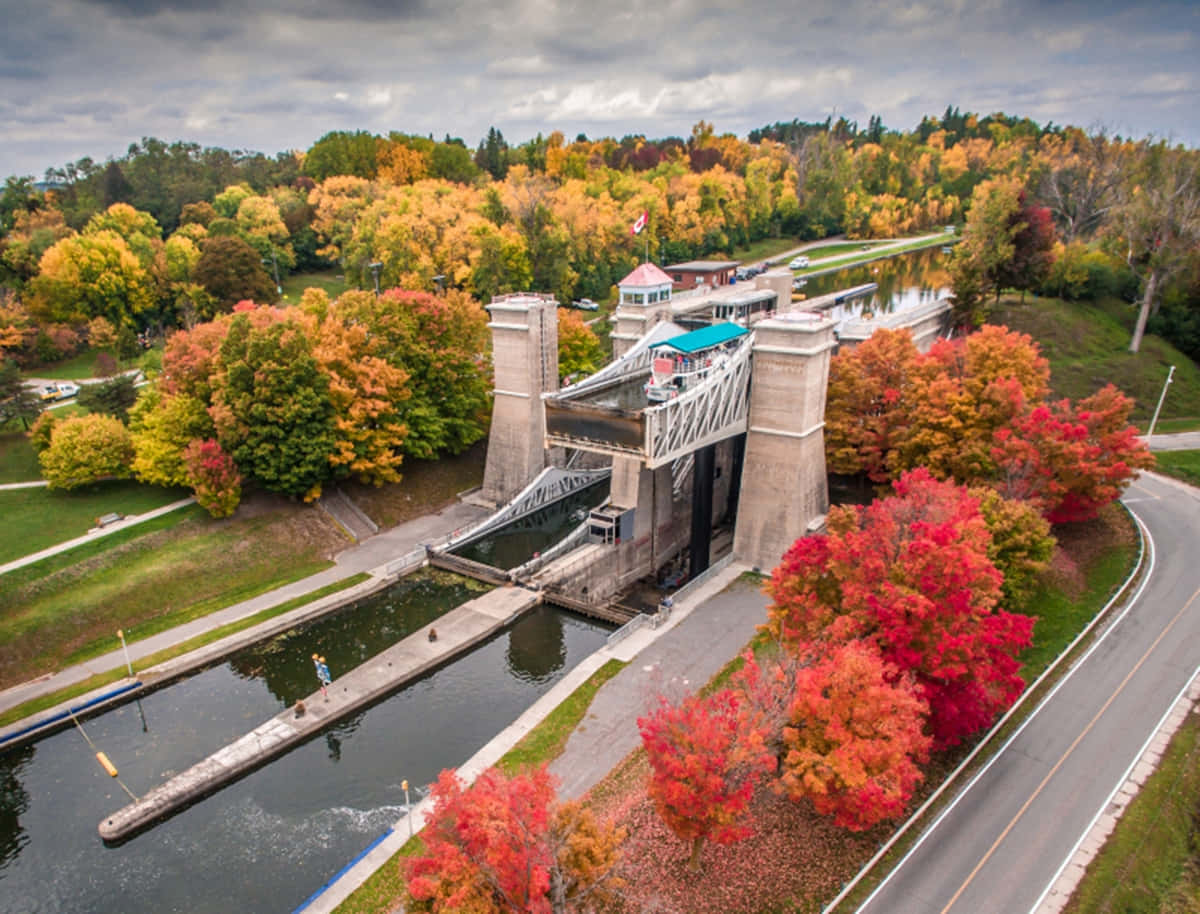 Peterborough Lift Lock Autumn Scenery Wallpaper