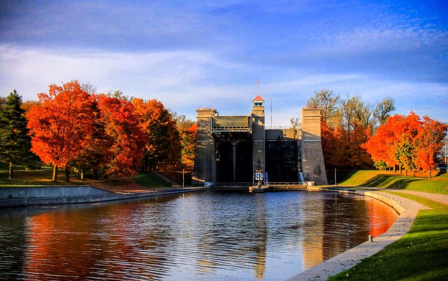 Peterborough Lift Lock Autumn Scenery Wallpaper