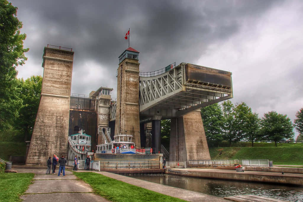 Peterborough Lift Lock Cloudy Day Wallpaper