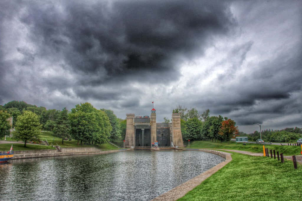 Peterborough Lift Lock Cloudy Sky Wallpaper