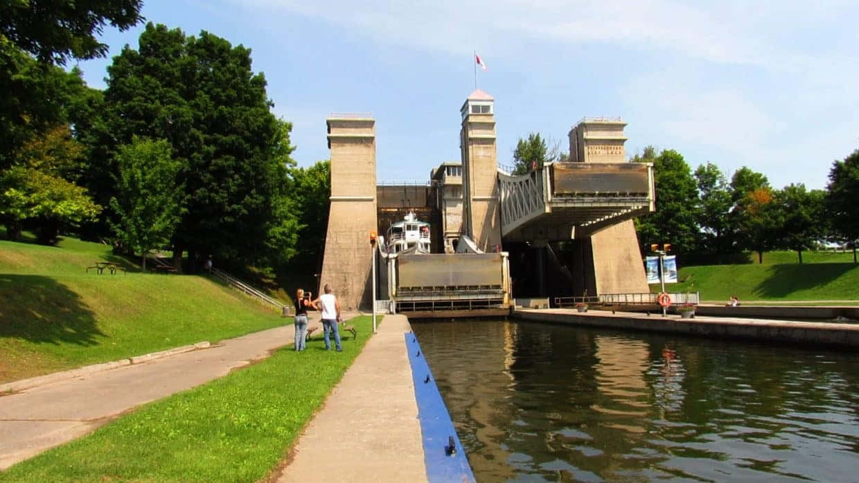 Peterborough Lift Lock Summer Scene Wallpaper