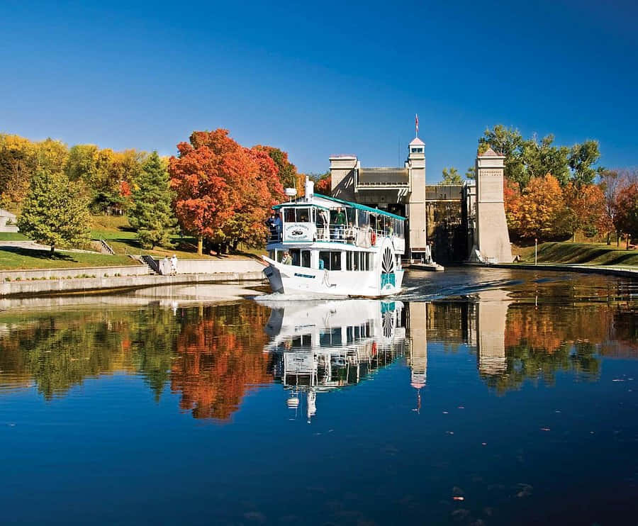 Peterborough Lift Lockand Riverboat Wallpaper