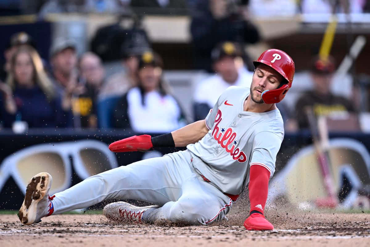 Phillies Player Sliding Into Base Wallpaper