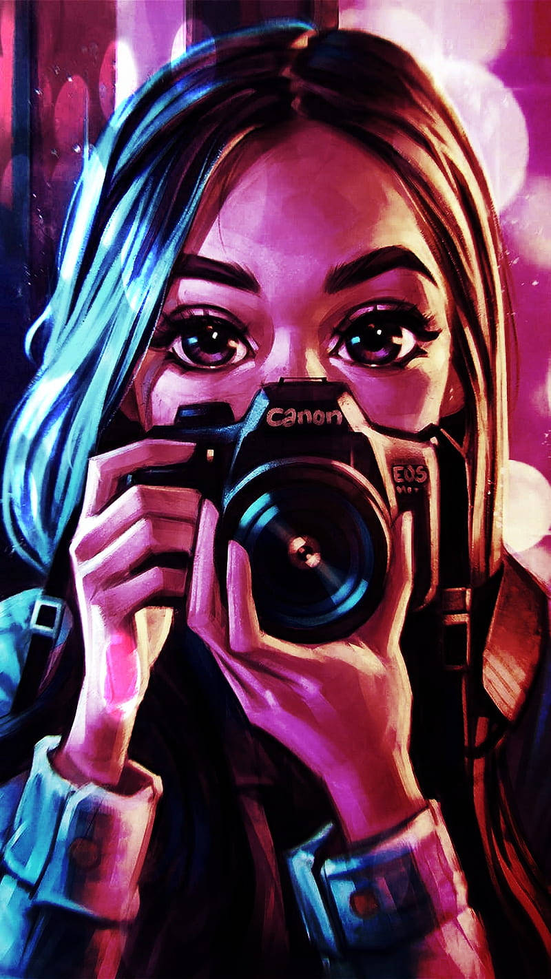 Phone Girl Photographer Graphic Wallpaper