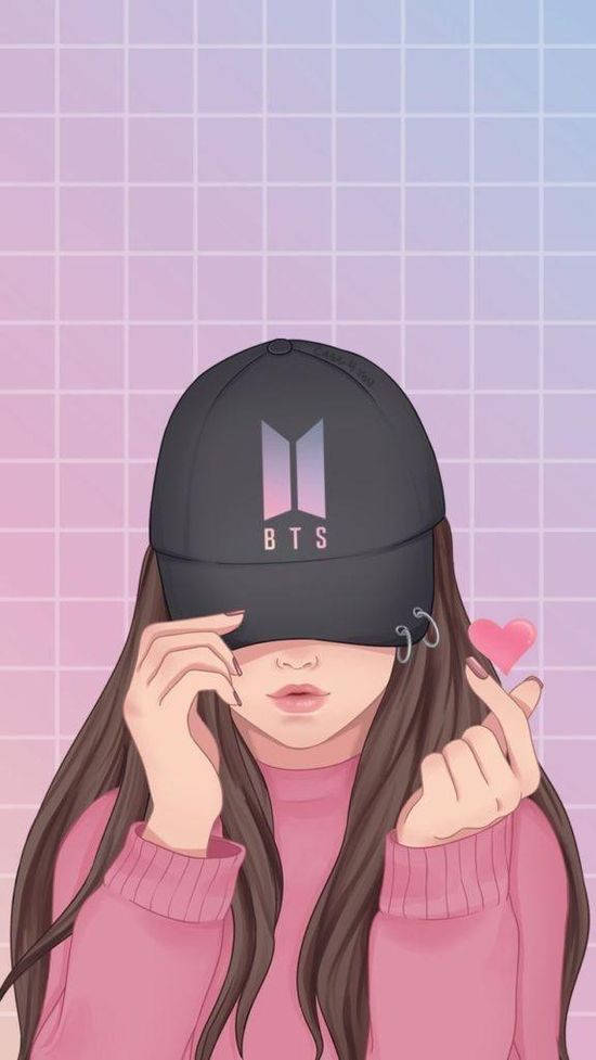 Phone Girl With Bts Cap Wallpaper