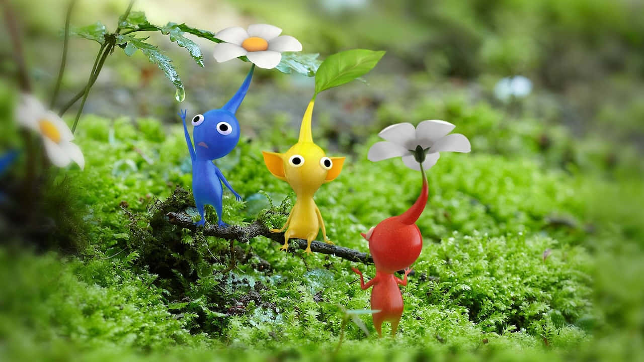 Pikmin Charactersin Natural Habitat Wallpaper