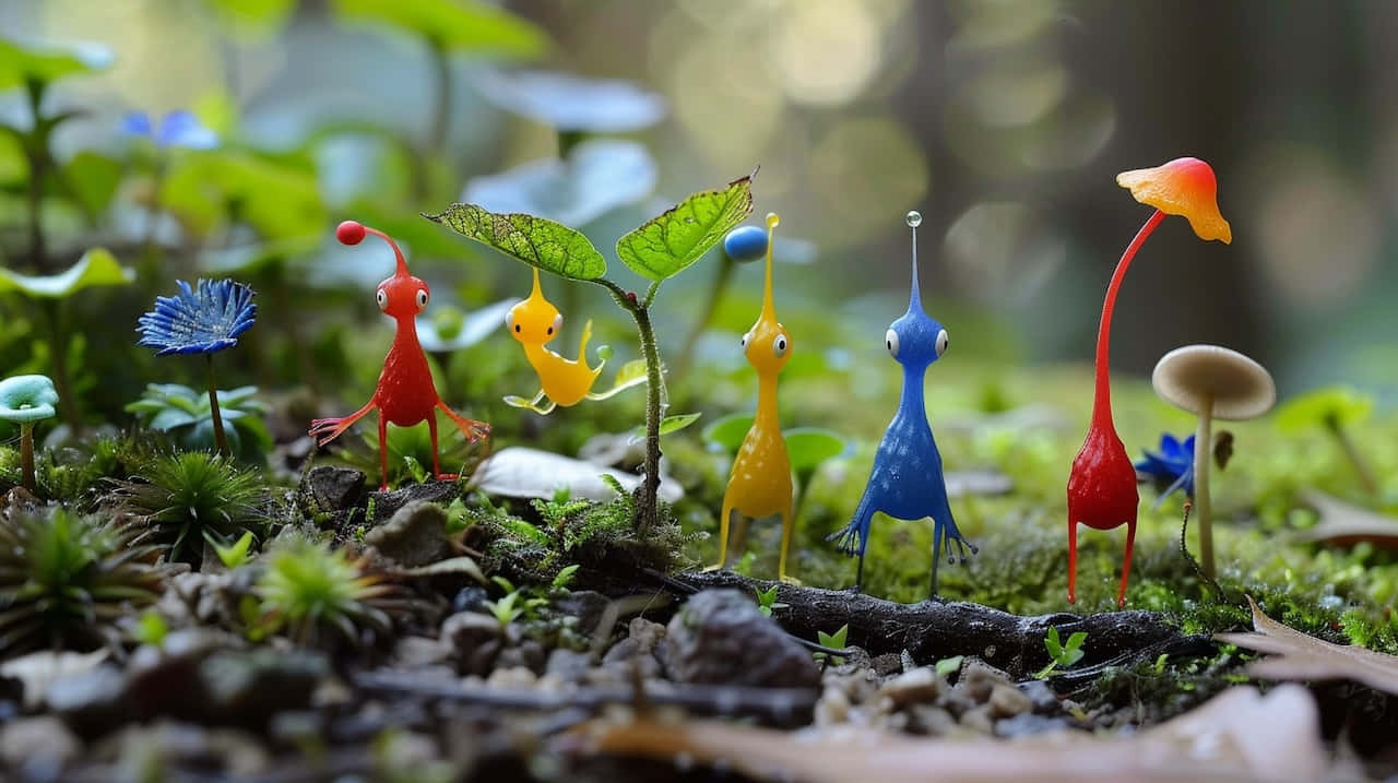 Pikmin Charactersin Natural Habitat Wallpaper