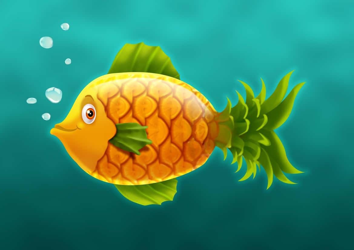 Pineapple Fish Cartoon Illustration Wallpaper