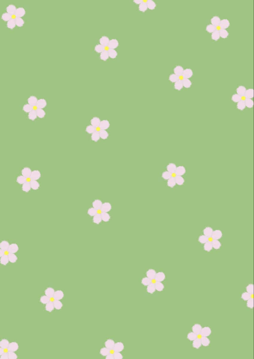 Pink And Green Aesthetic Minimalist Flower Pattern Wallpaper