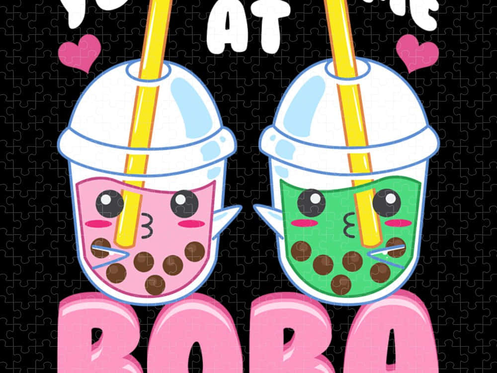 Pink And Green Cute Boba Tea Wallpaper