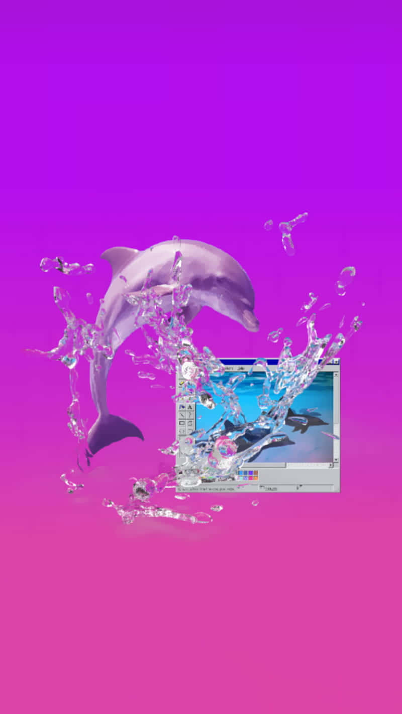 Pink And Pose: A Pink Dolphin Swimming In The Ocean. Wallpaper