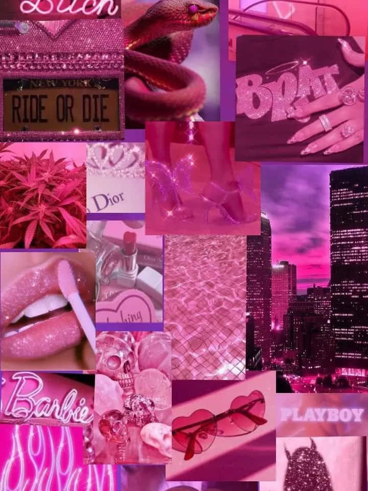 Pink_ Baddie_ Aesthetic_ Collage Wallpaper