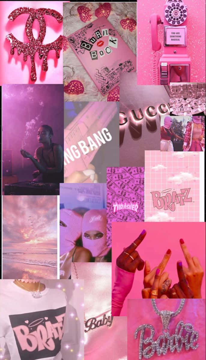 Pink Baddie Aesthetic Collage Wallpaper