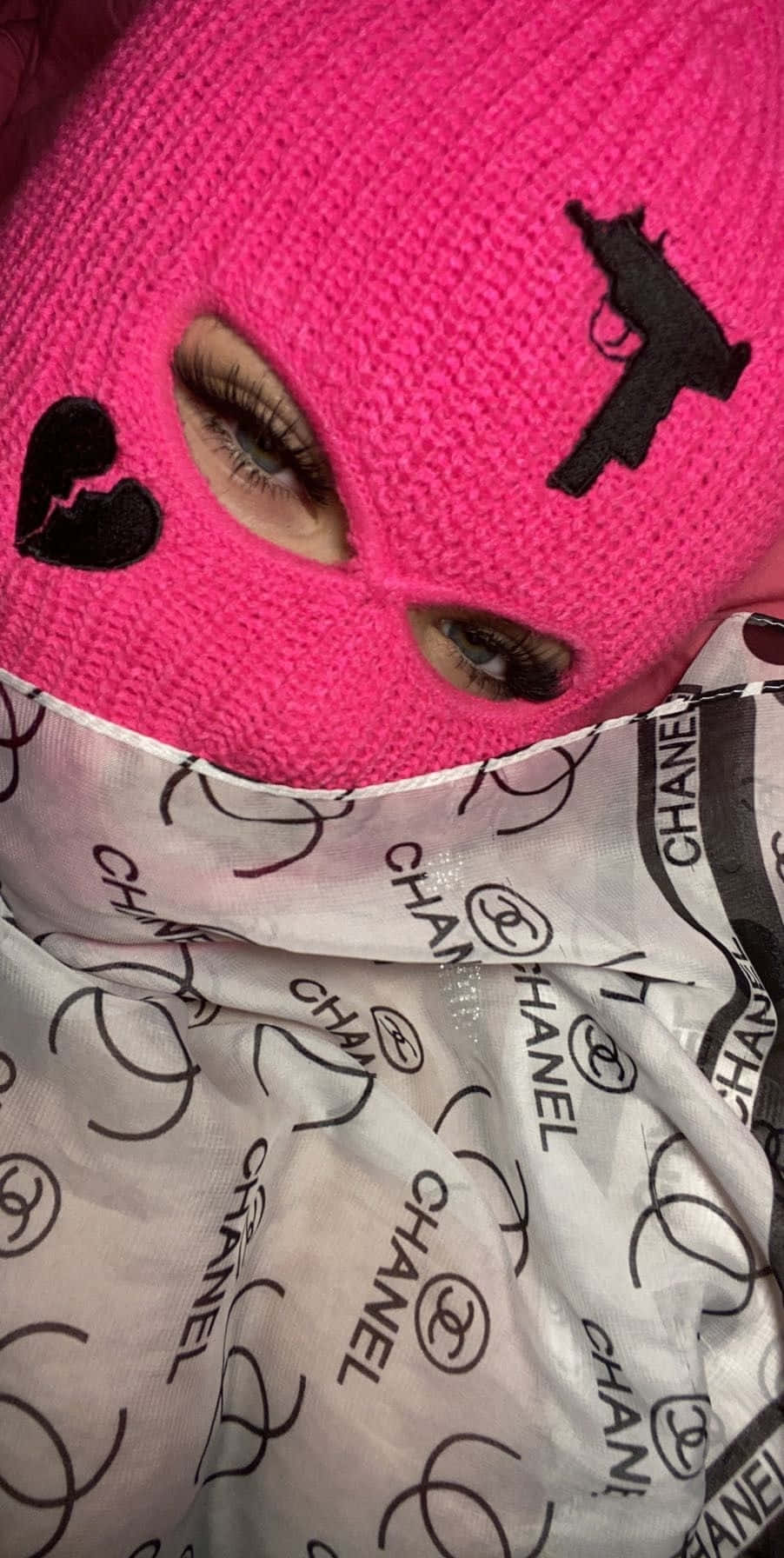 Pink Baddie Ski Maskwith Designer Scarf Wallpaper