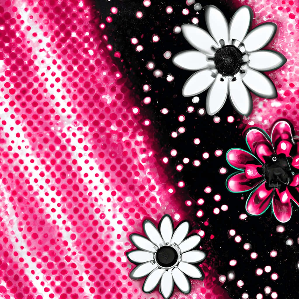 Pink Black Glitter Floral Design Wallpaper