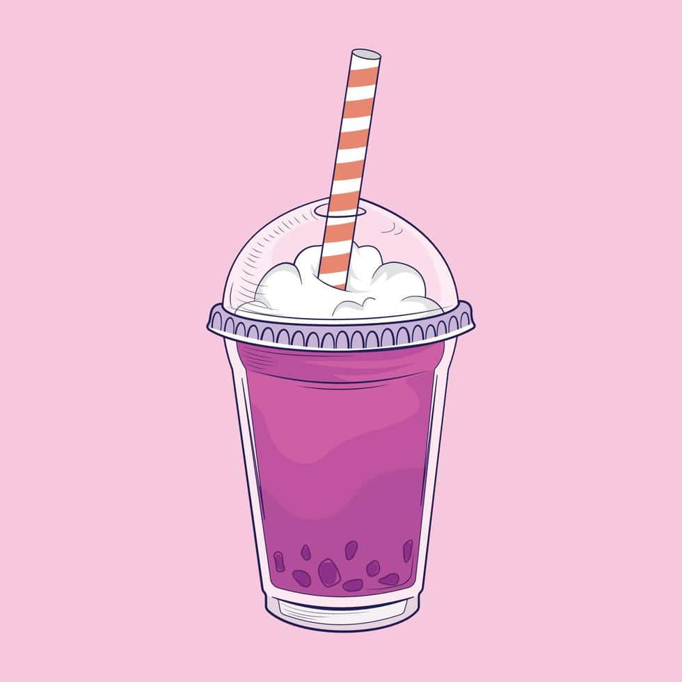 Pink Boba Tea Illustration Wallpaper