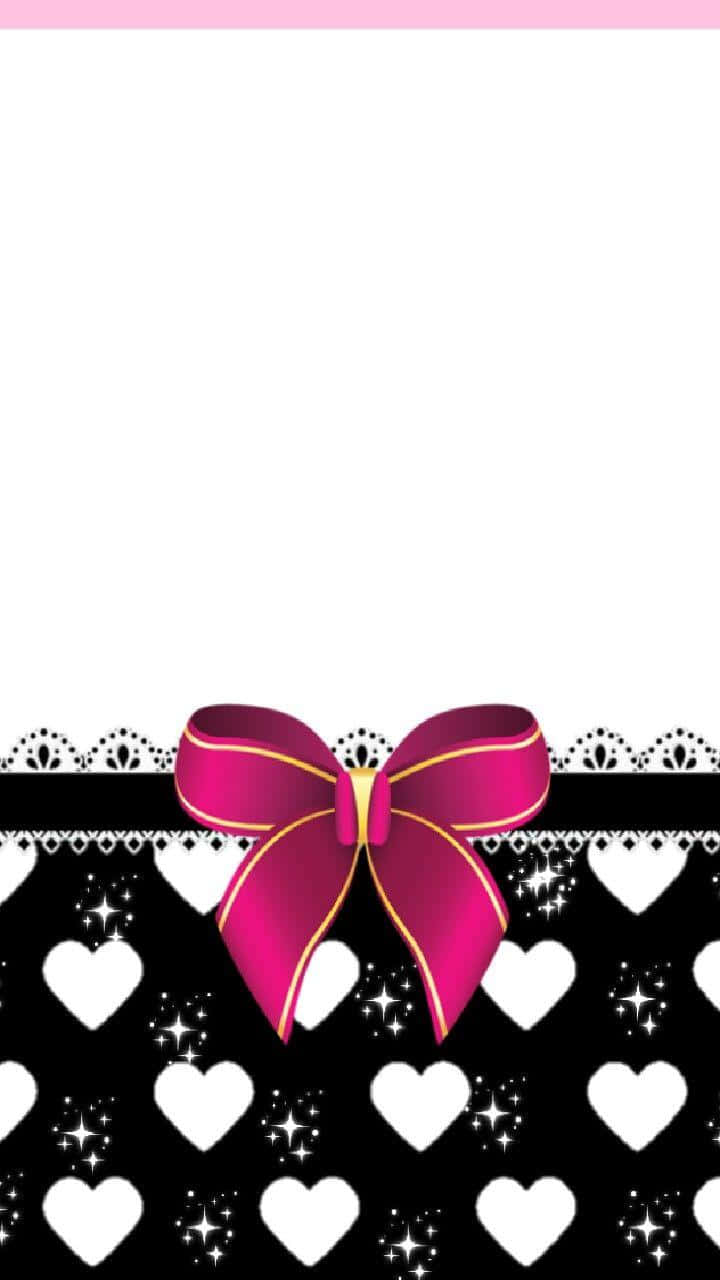 Pink Bow Hearts Black Background Wallpaper