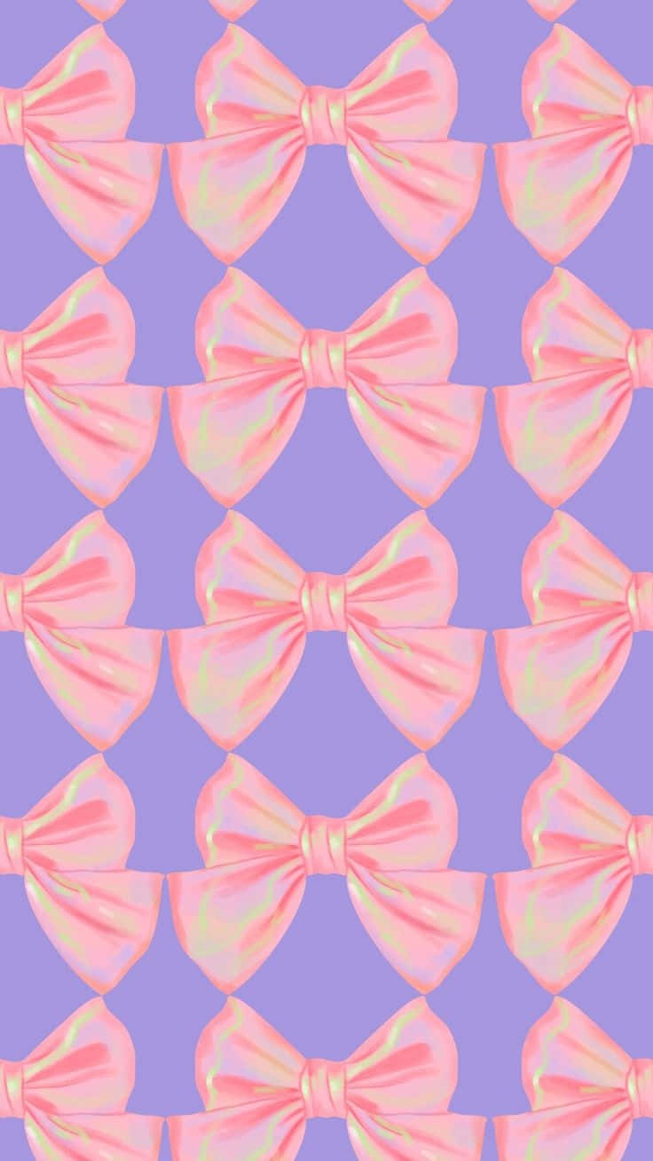 Pink Bow Pattern Purple Background Wallpaper