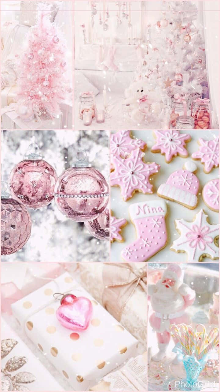 Pink Christmas Aesthetic Collage Wallpaper