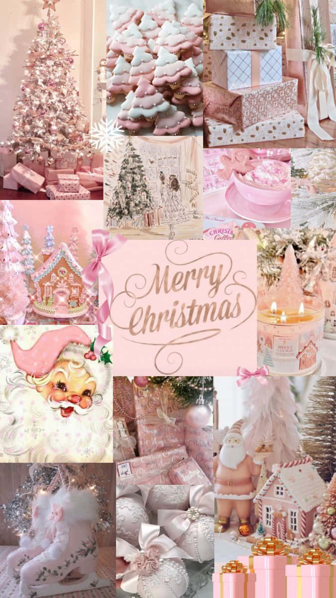 Pink Christmas Collage Aesthetic.jpg Wallpaper