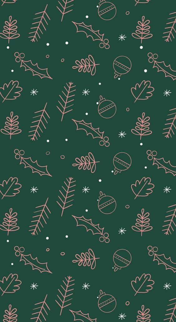 Pink Christmas Decor On Dark Green Wallpaper