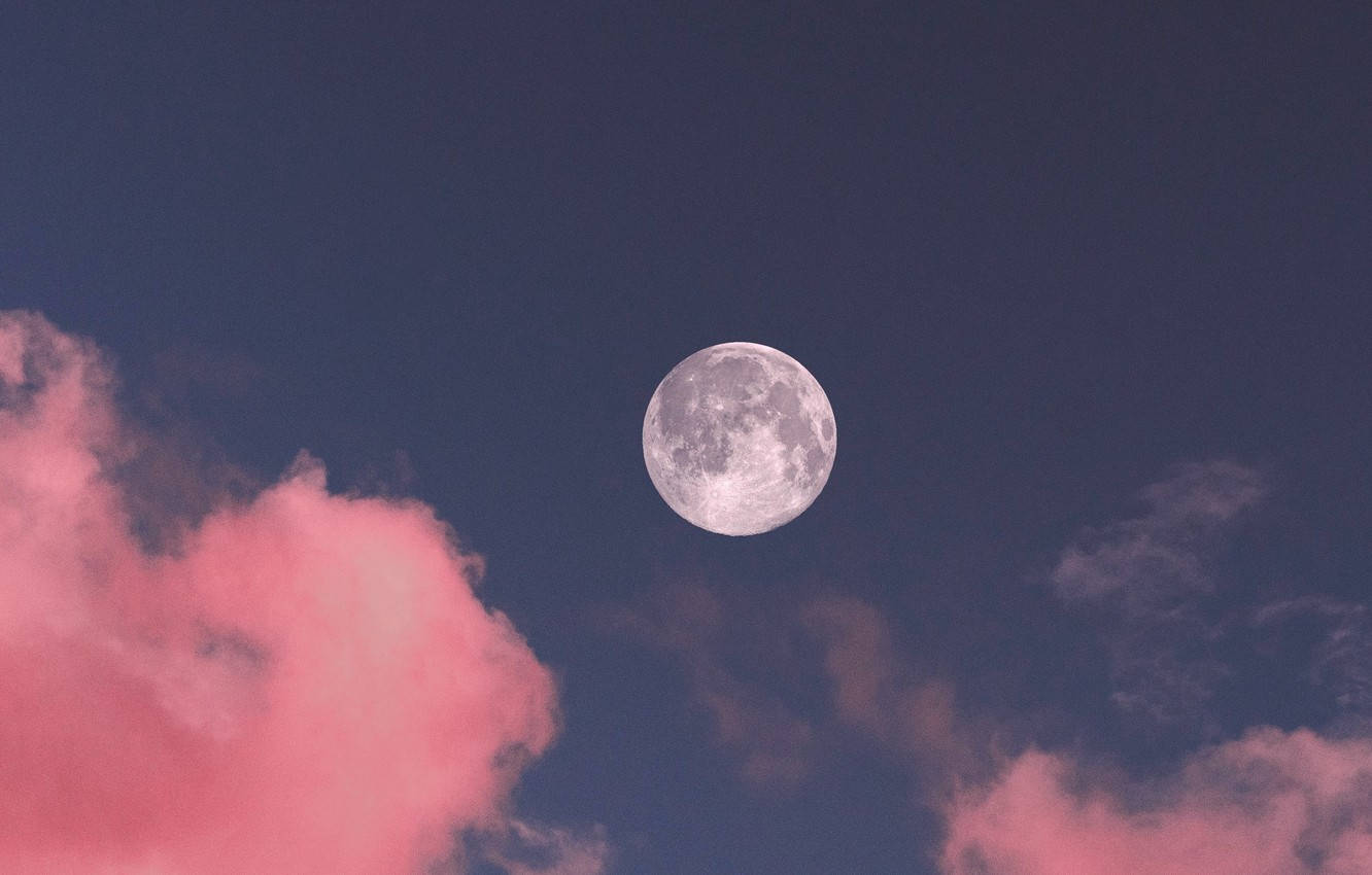 Pink Clouds Full Moon Wallpaper