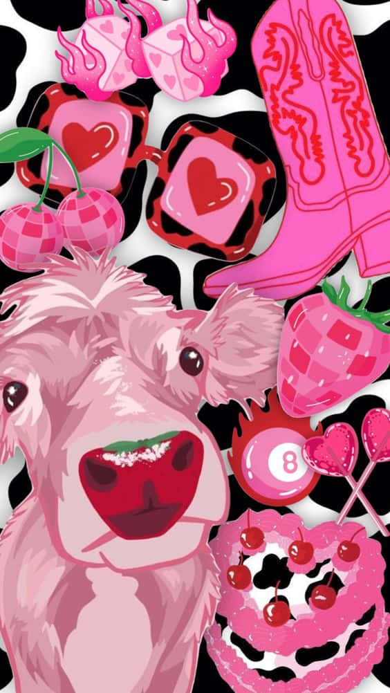 Pink Cow Themed Collage Wallpaper