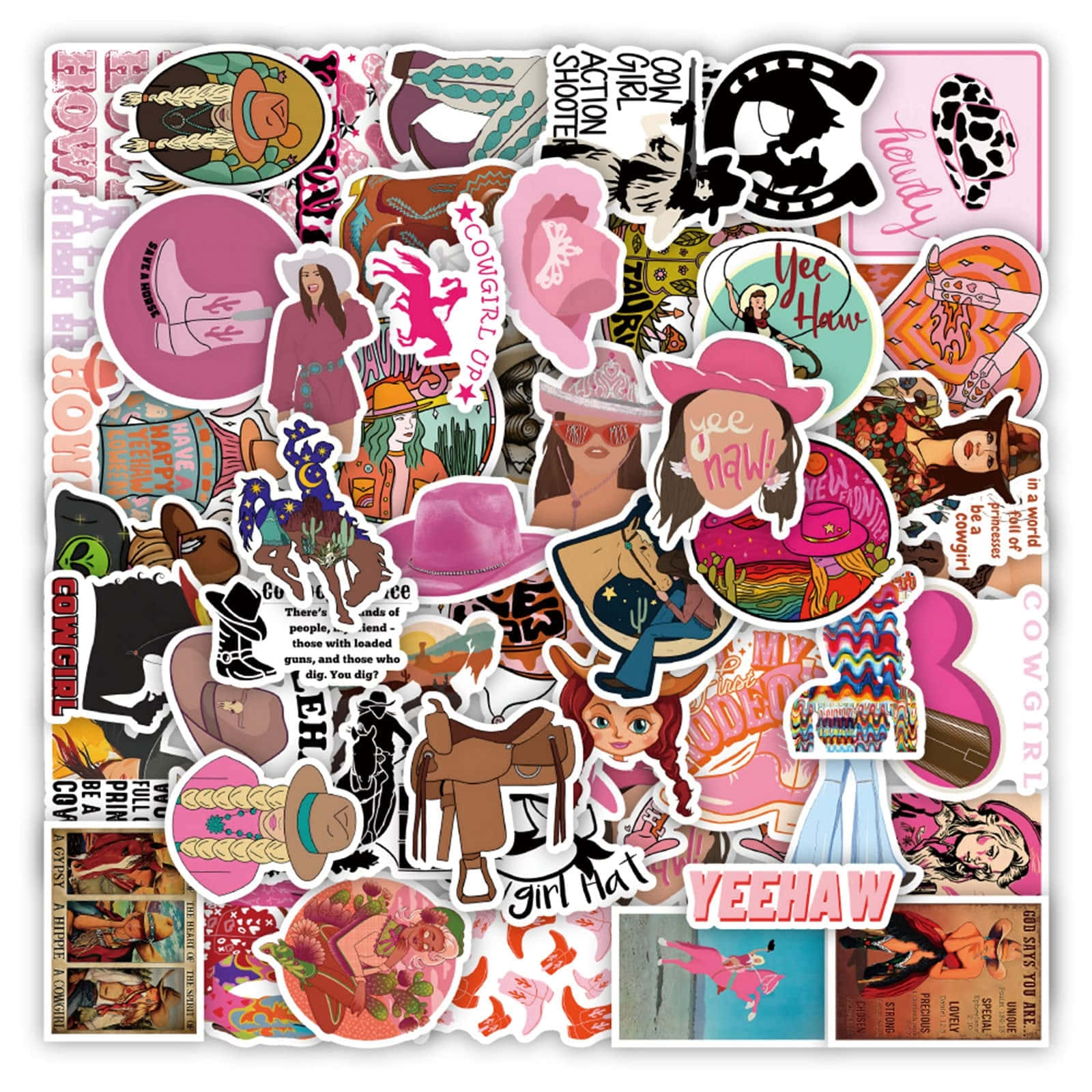 Pink Cowgirl Sticker Collage Aesthetic Wallpaper