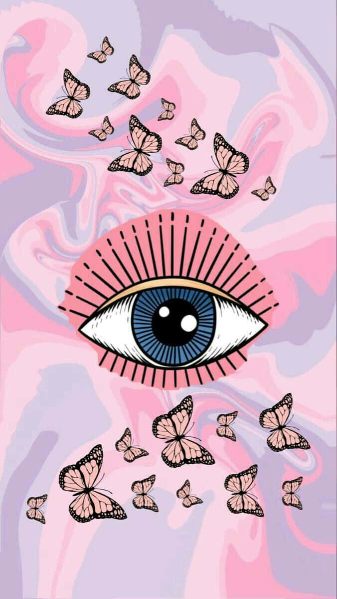 Pink Evil Eye Butterfly Art Wallpaper