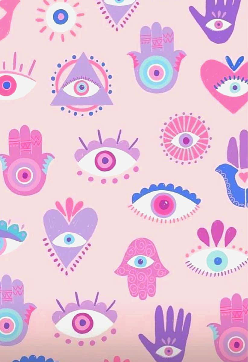 Pink Evil Eye Pattern Wallpaper