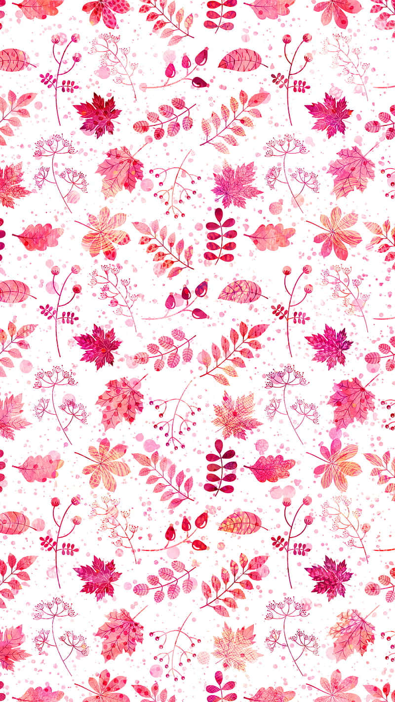 Pink Fall Leaves Pattern Wallpaper