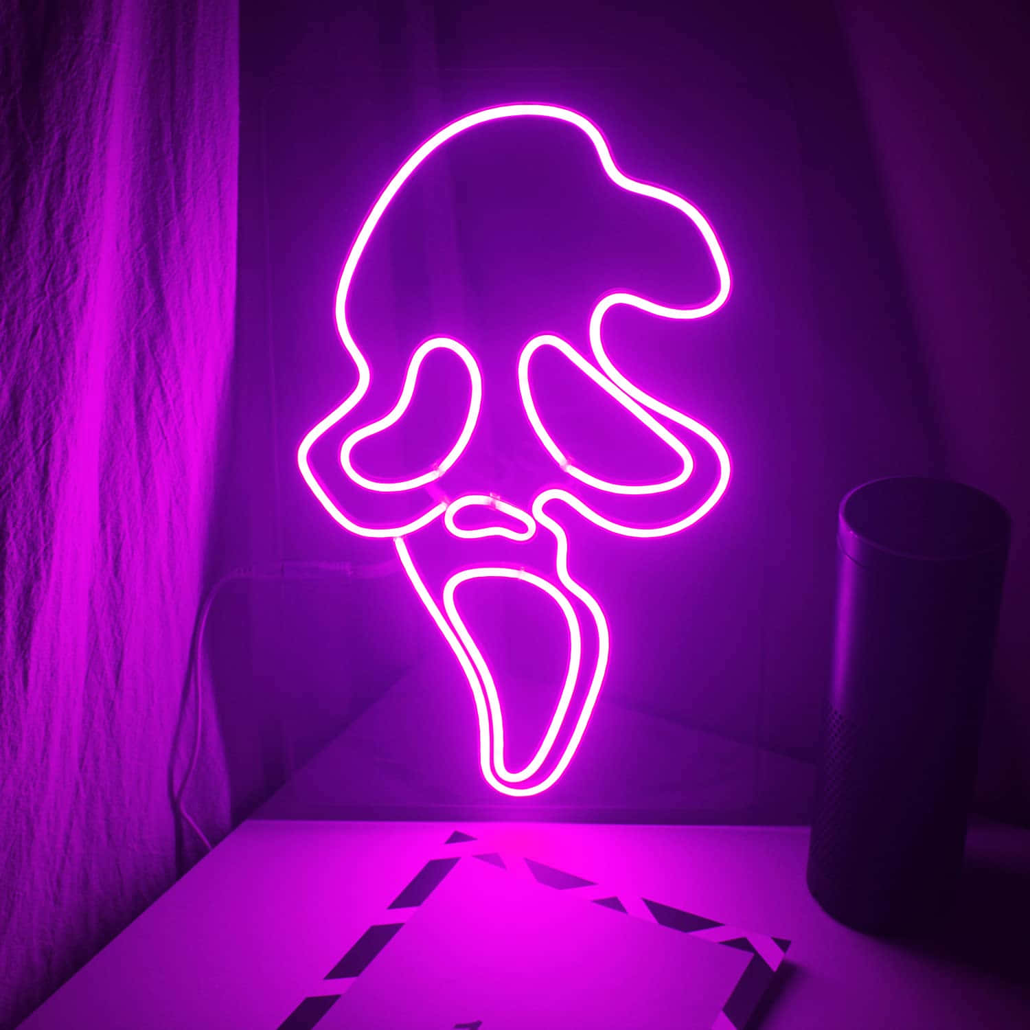 Pink Ghostface Neon Light Wallpaper