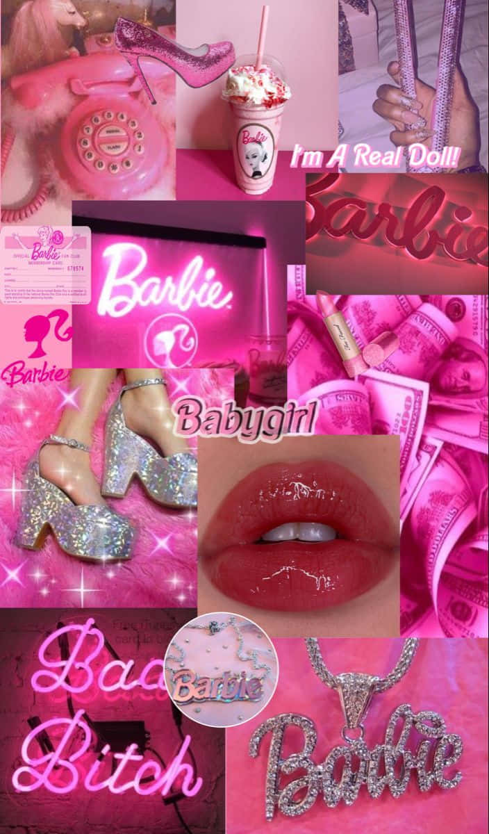 Pink Glitter Barbie Collage Wallpaper