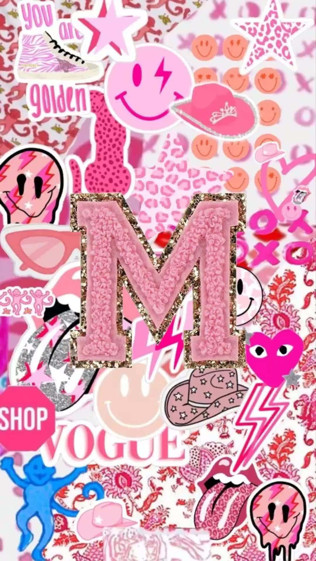 Pink Glitter M Collage Aesthetic.jpg Wallpaper