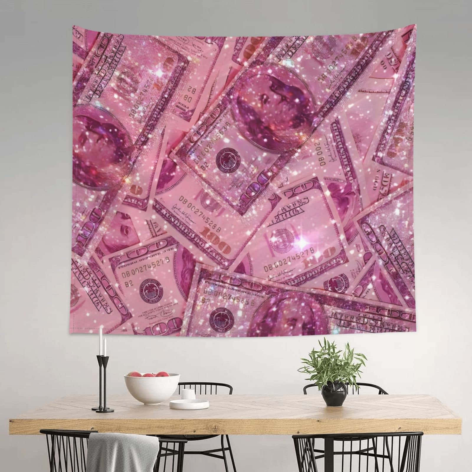 Pink Glitter Money Canvas Art Wallpaper