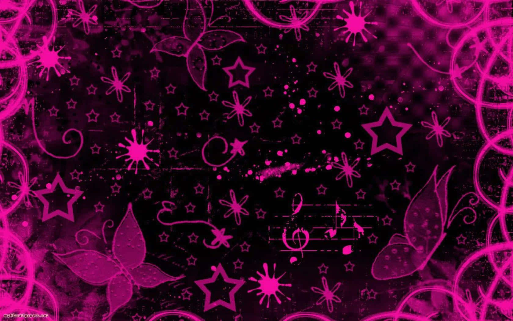 Pink Grunge Butterflies And Stars Background Wallpaper