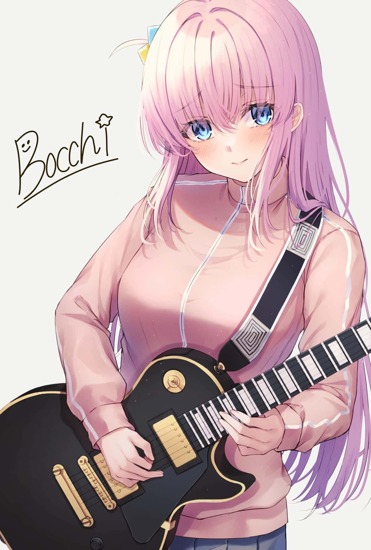 Pink Haired Anime Girlwith Guitar Wallpaper