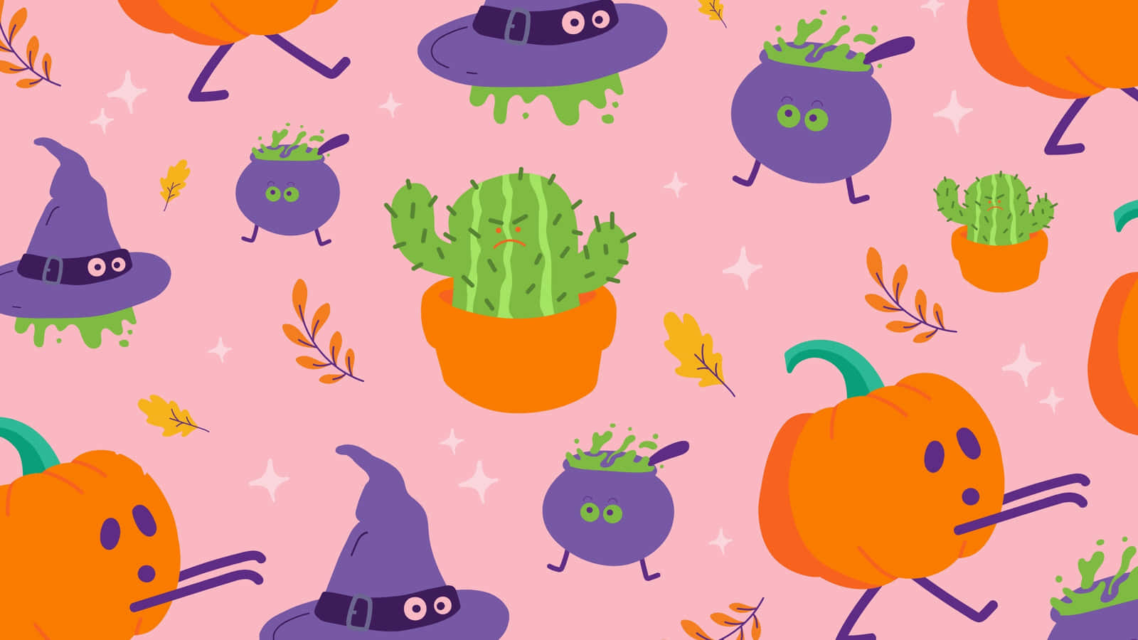 Pink Halloween Cartoon Pattern Wallpaper