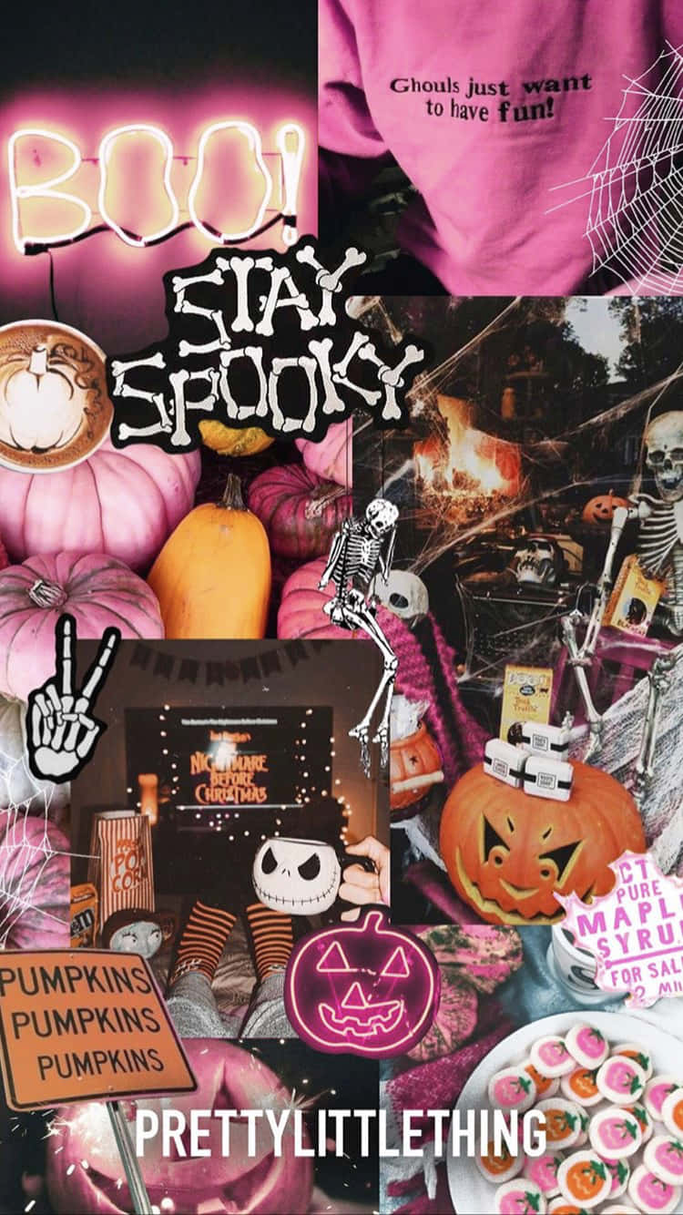 Pink Halloween Collage Aesthetic Wallpaper