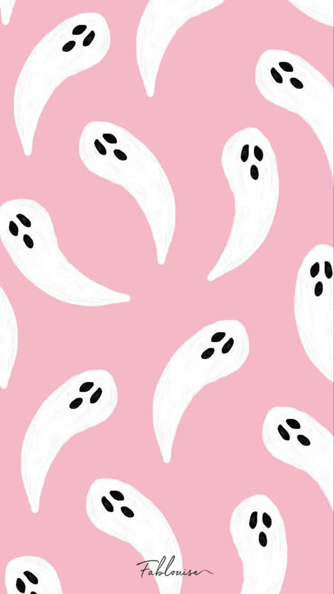 Pink Halloween Ghost Pattern Wallpaper