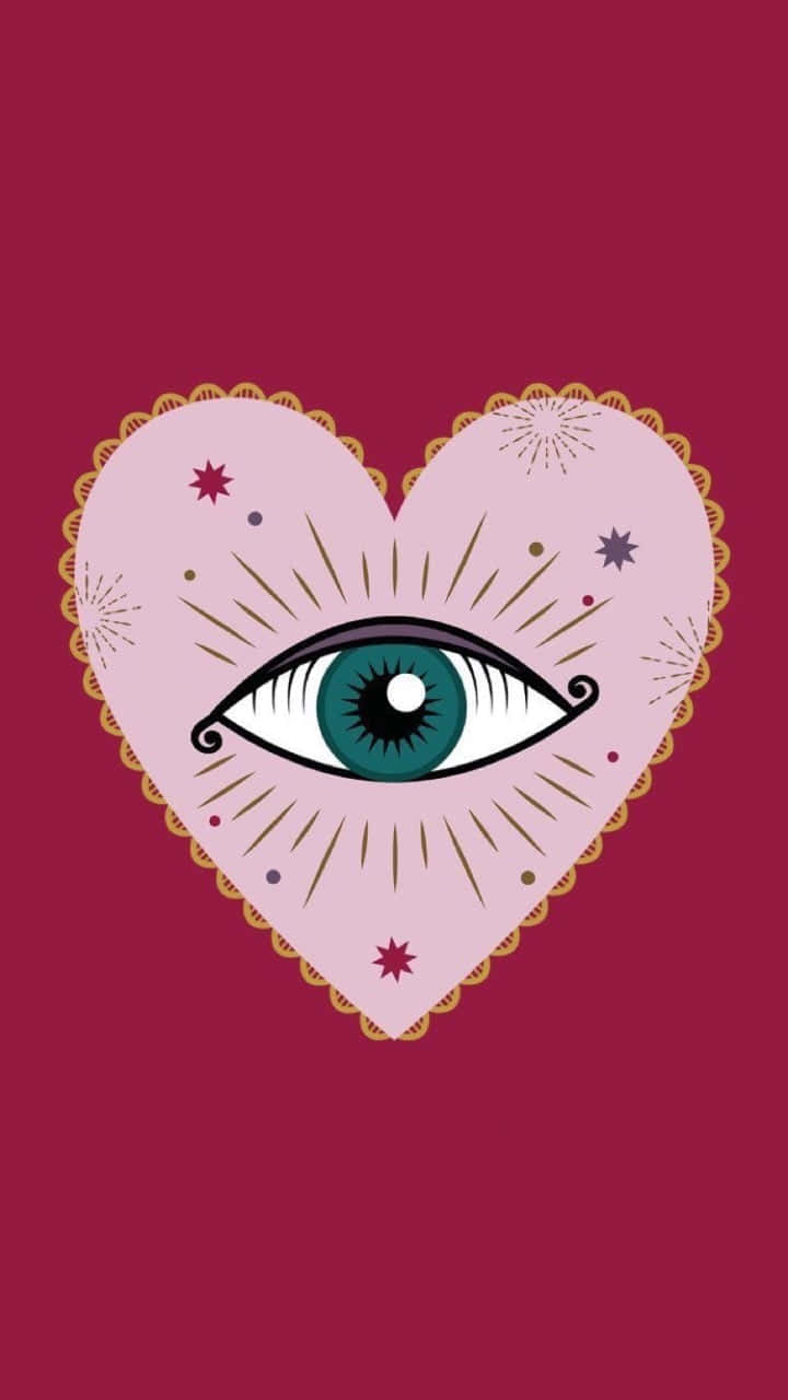 Pink Heart Evil Eye Graphic Wallpaper