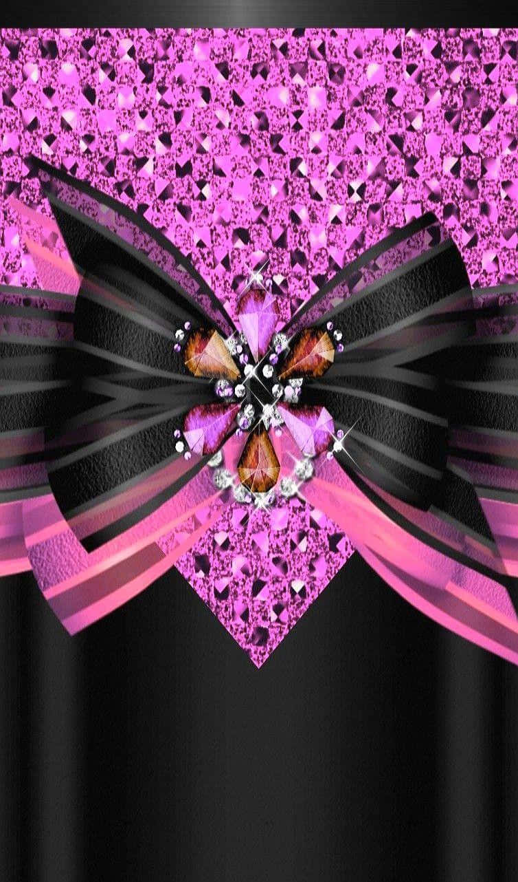 Pink Jeweled Bow Design Wallpaper