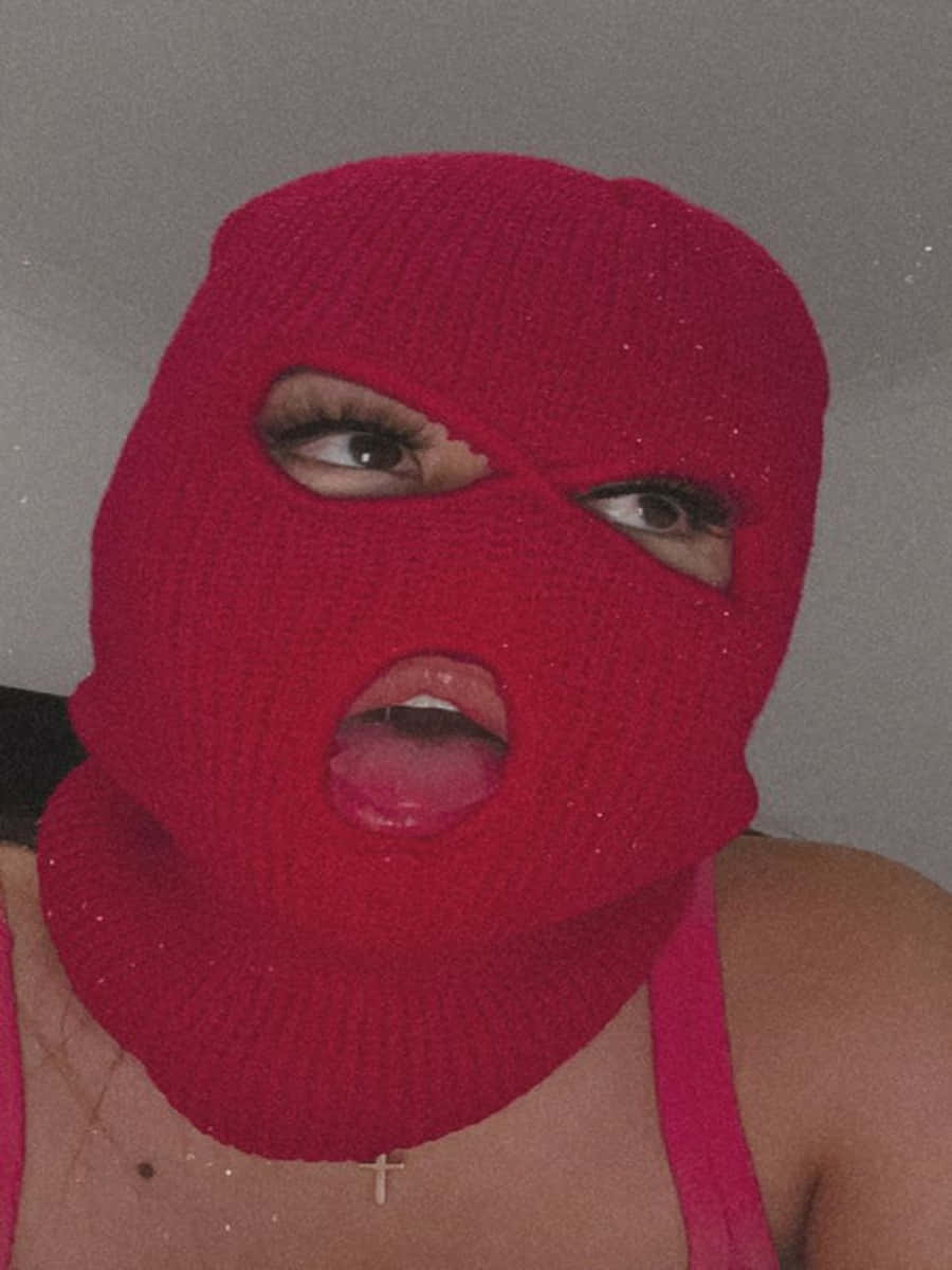 Pink Knitted Ski Mask Girl Wallpaper