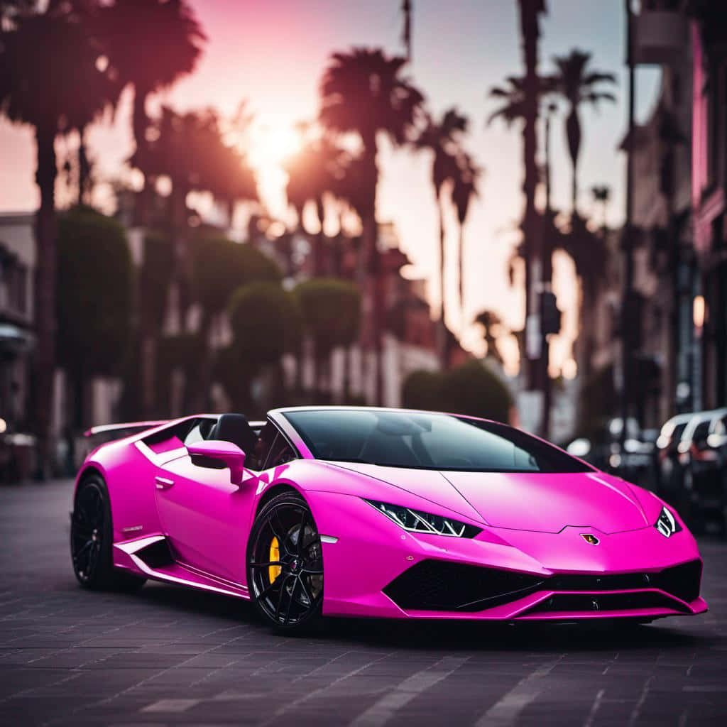 Pink Lamborghini Huracan Sunset Boulevard Wallpaper