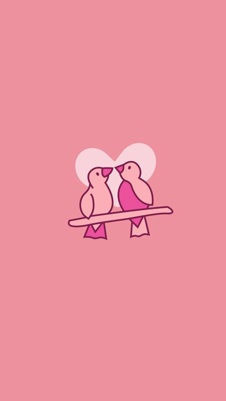 Pink Love Birds With Heartmark Wallpaper