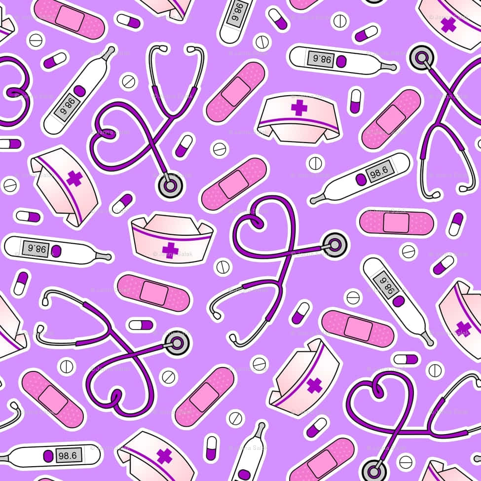 Pink Nurse Medical Equipment Pattern Wallpaper