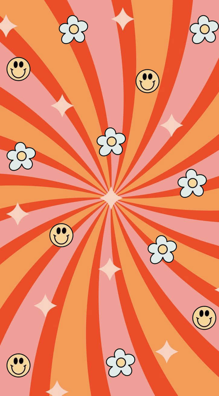 Pink Orange Smiley Flower Aesthetic Wallpaper