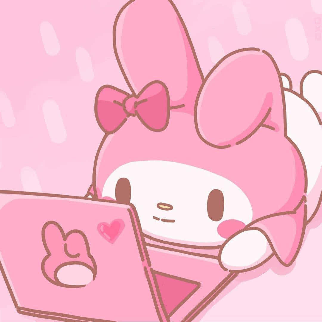 Pink Pfp My Melody Using Laptop Wallpaper