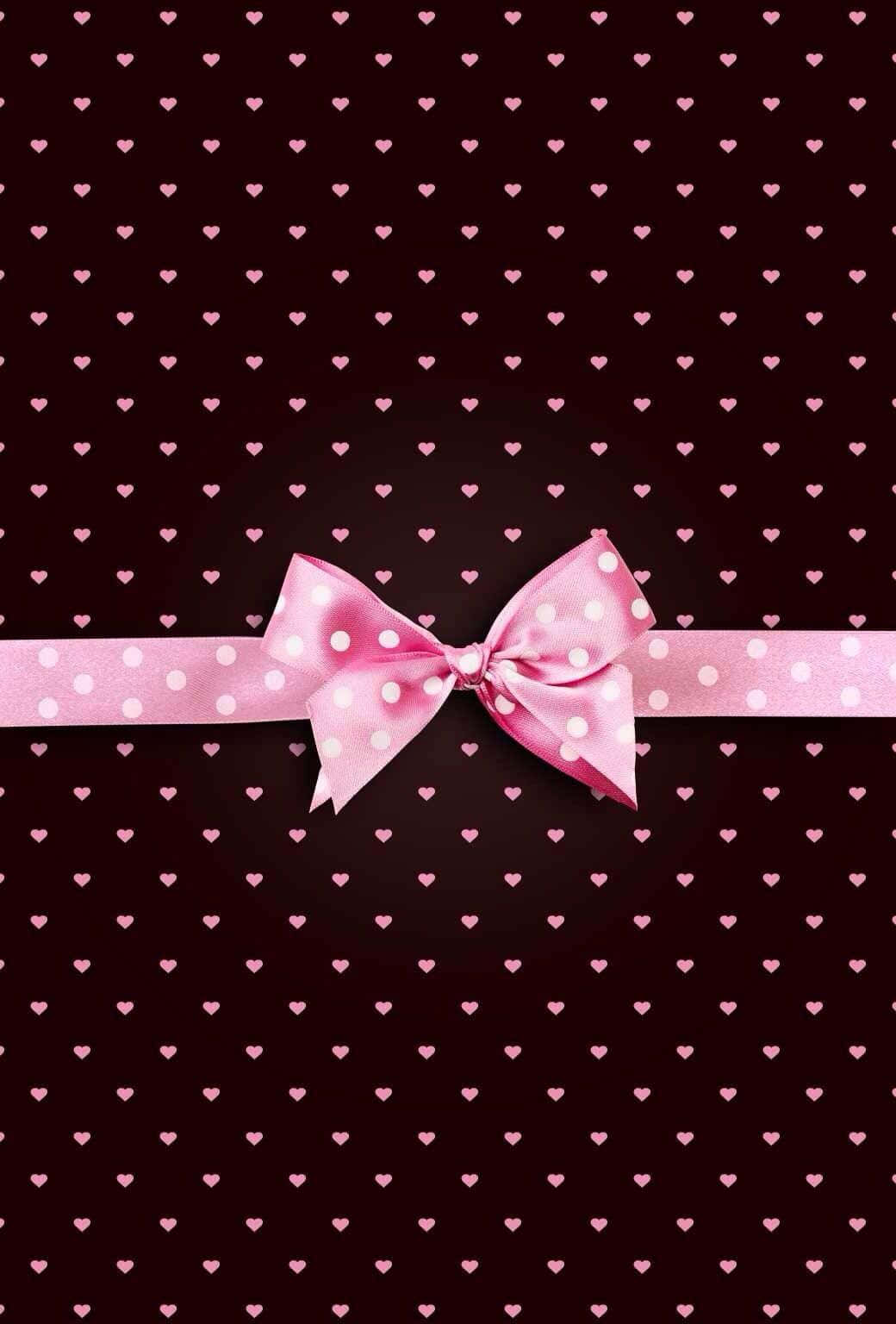 Pink Polka Dot Bowon Heart Pattern Background Wallpaper