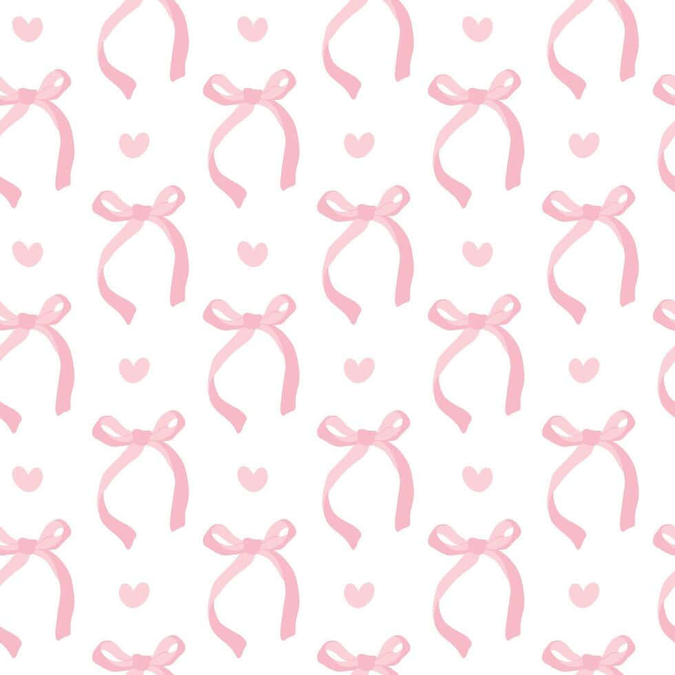 Pink Ribbonand Hearts Pattern Wallpaper